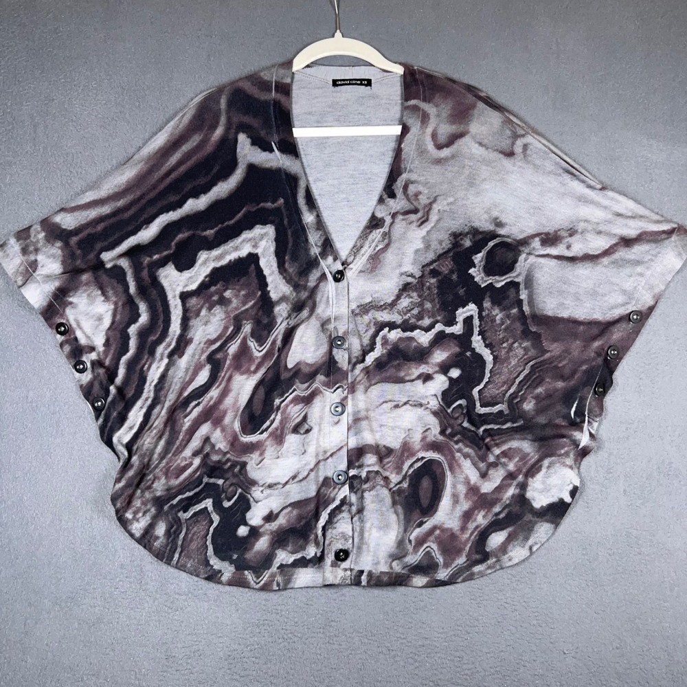 David Cline Cardigan Womens XS Gray Agate Print Batwing Button Side Top 2069